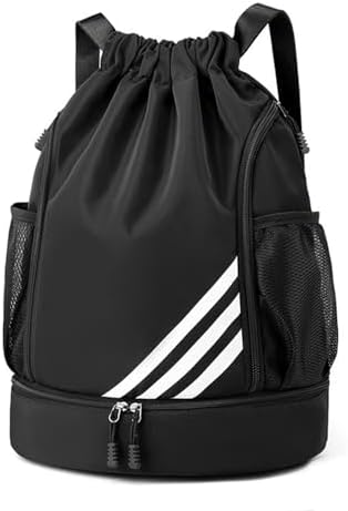 STAYOUNG Drawstring Backpack Sports Outdoor Bag – Nylon Water Resistant String Bag Great for Travelling, Gym and for Everyday Use(Black)