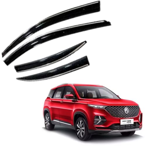 Image of CAR SAAZ Chrome Line Door Visor for MG Hector Plus (2020-2023) (Set of 4Pcs) | Rain Guard | Wind Deflector