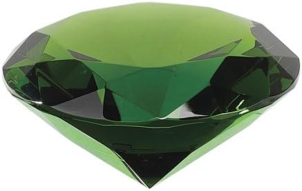 Crystal Emerald Green Colored Faceted Diamond Shaped Paperweight Top Maybe Engraved Apx. 4" Diameter
