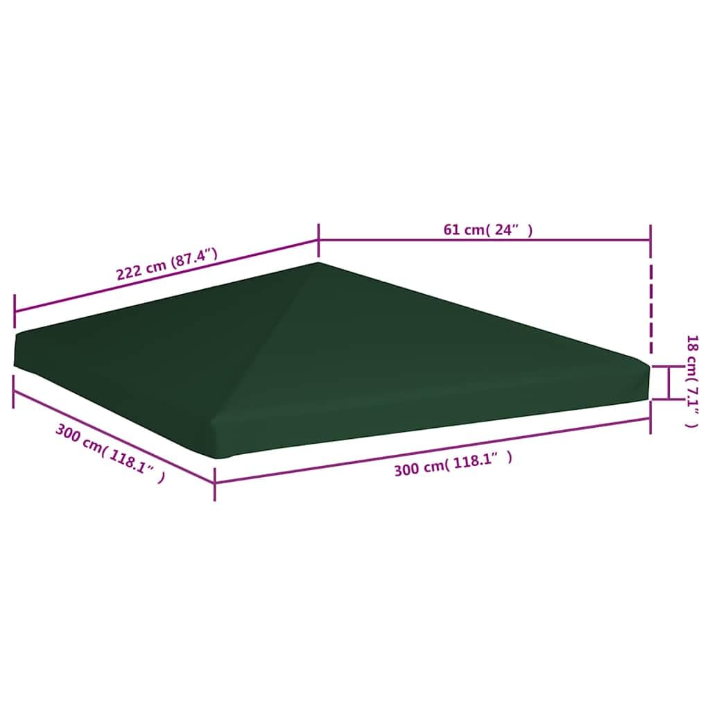 vidaXL Copertura Superiore per Gazebo 310 g/m² 3x3 m Verde