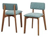 SilkWood Studio Nettie Mid Century Modern Dining Chair, Set of 2, Teal/Walnut