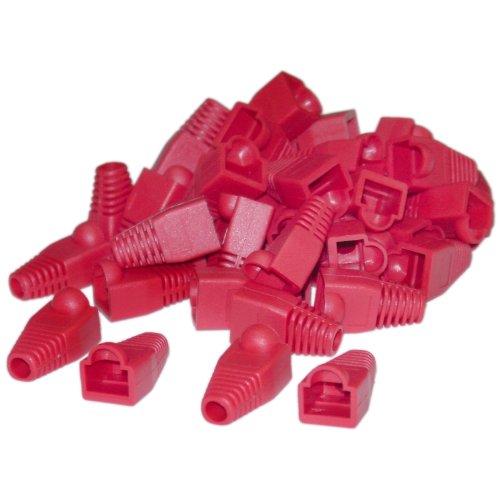 RJ45 Ethernet Network Cable Strain Relief Boots, RJ45 Boot Cover Fits Cat5, Cat5e, Cat6 Ethernet LAN Cable Connectors, 50 Pieces Per Bag, Red, Cablewholesale