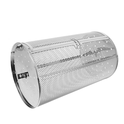 FUNOMOCYA Stainless Steel Rotary Grilled Cage for Oven Versatile Barbecue Holder for Nuts Dried Fruits Meat Secure Locking Design for Rotisserie Cooking for Indoor Grilling
