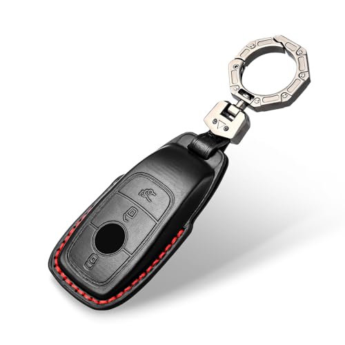 OFF WE GO Voiture Clé à Télécommande Étui en Cuir pour Mercedes Benz Coque de Clé Voiture avec Porte-clés 3 Bouton Accessoire clé de Voiture pour Clase A B C E G S CLA CLE CLS GLA GLC GLE GLK, Noir
