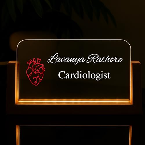 Image of Designation, Personalised LED Name Gifts, 3D Illusion Lamp Gift for Doctor,Teacher Office Laser Cut Material Acrylic Transparent (Cardiologist Table Lamp)