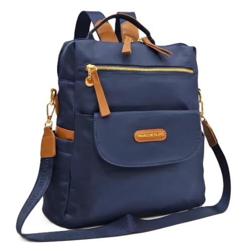 Pavão de Ouro Bolsa Feminina Universitária Faculdade Cursinho Trabalho com Alça de Ombro Bolso Antifurto - Azul