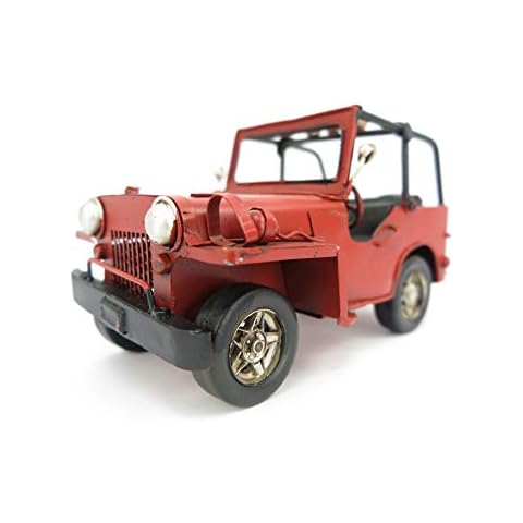 Tin Car Vintage Safari Jeep Red Nostalgia Retro Tin Model Car Model Shabby Vintage 2nd World War Second Cover