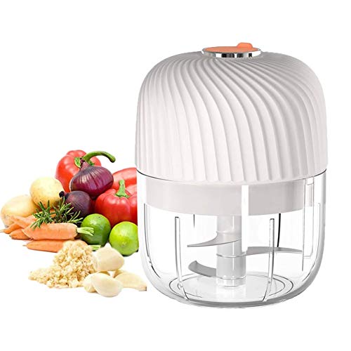 Garlic Chopper, Electric Food Processor Wireless Mini Grinder Portable Kitchen Masher, Spice Chili Ginger Onion Vegetable Fruit Mincer Blender for Food 250 ML (White)