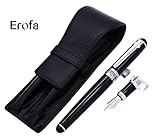 Duke D2 Black Fountain Pen in Medium Nib & 1PC Calligraphy Fude/Bent Nib with Black Leather Pen Case Interchangeable Writing Gift Set