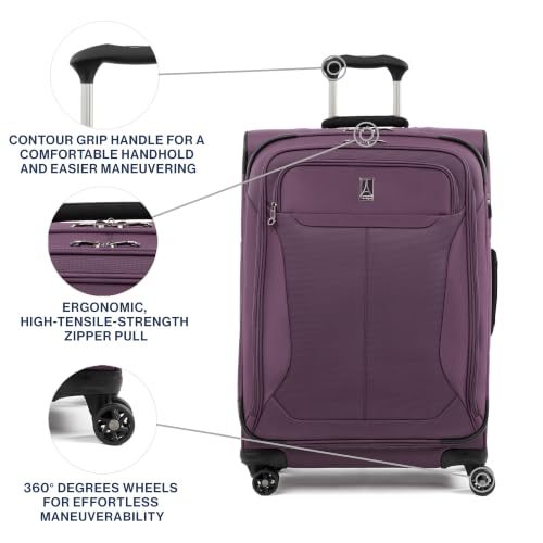 Travelpro Tourlite Softside 25" Expandable Luggage with 4 Spinner Wheels, Lightweight Suitcase, Checked Medium, Deep Purple - image 2