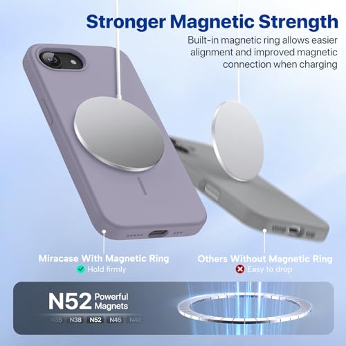 Image of Miracase Magnetic for iPhone 17e Case & iPhone 16e Case, [Soft Anti-Scratch Microfiber Lining], Compatible with MagSafe, Silicone Shockproof Protection Phone Case for iPhone 17e /16e, Lavender Gray
