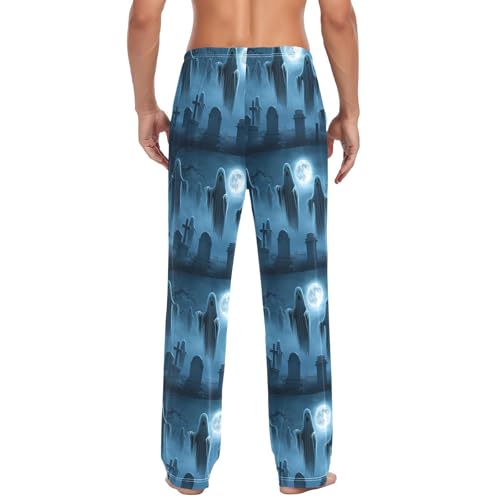 Spirits Graveyard Men's Cotton Pajama Pants with Pockets and Drawstring Comfortable and Stylish,S3
