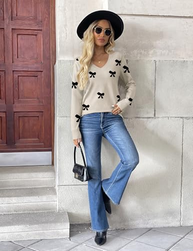 Zeagoo Women's 2025 Fall V Neck Sweater Trendy Long Sleeve Casual Lightweight Ribbed Knit Pullover Tops4