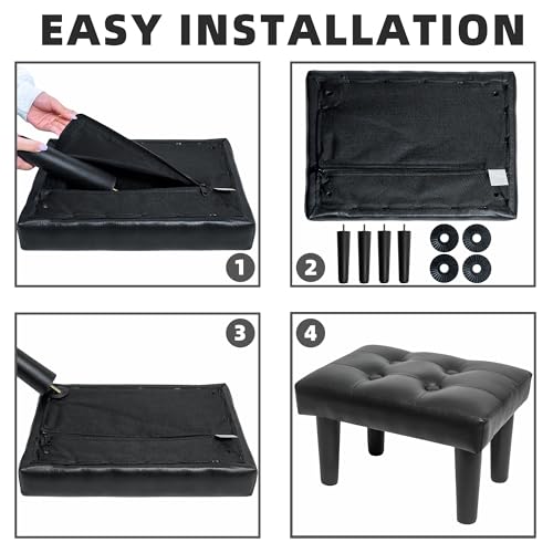 Image of CAROLMADE 15 inch Ottoman Foot Rest, PVC Small Ottoman Foot Stool with Legs Modern Footstool Ottomans for Living Room Entryway Office, Black