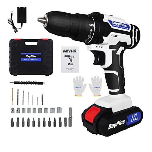Akkubohrer, 21V Bohrer Set, eingebautes LED Arbeitslicht, kann in dunkler Umgebung arbeiten, Elektroschrauber mit 1500mAh Akku und Ladegerät, geeignet für Heimwerker (29 Zubehör Schrauber)