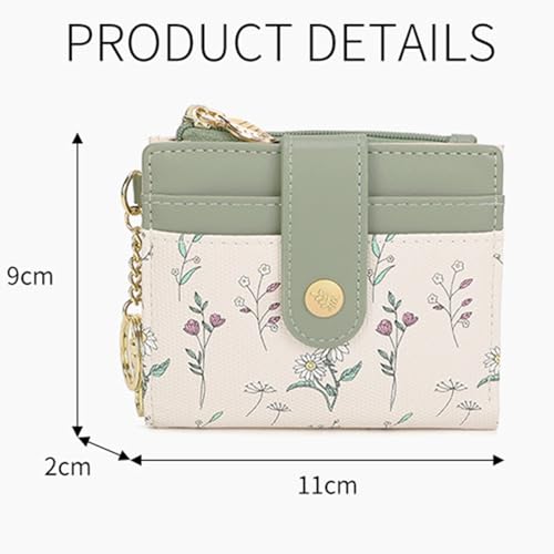 Image of Farcauo Small Floral Womens Wallet with keychain Cute Wallets for Women Thin Pink Women's Wallet Kawaii Floral and Bow Card Purse for Ladies