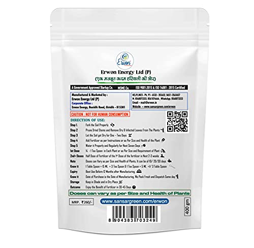 Erwon Potash Fertilizer, Pure, Premium Powerful Fertilizer For Overall Growth Of Plants (400 Gm), Granules