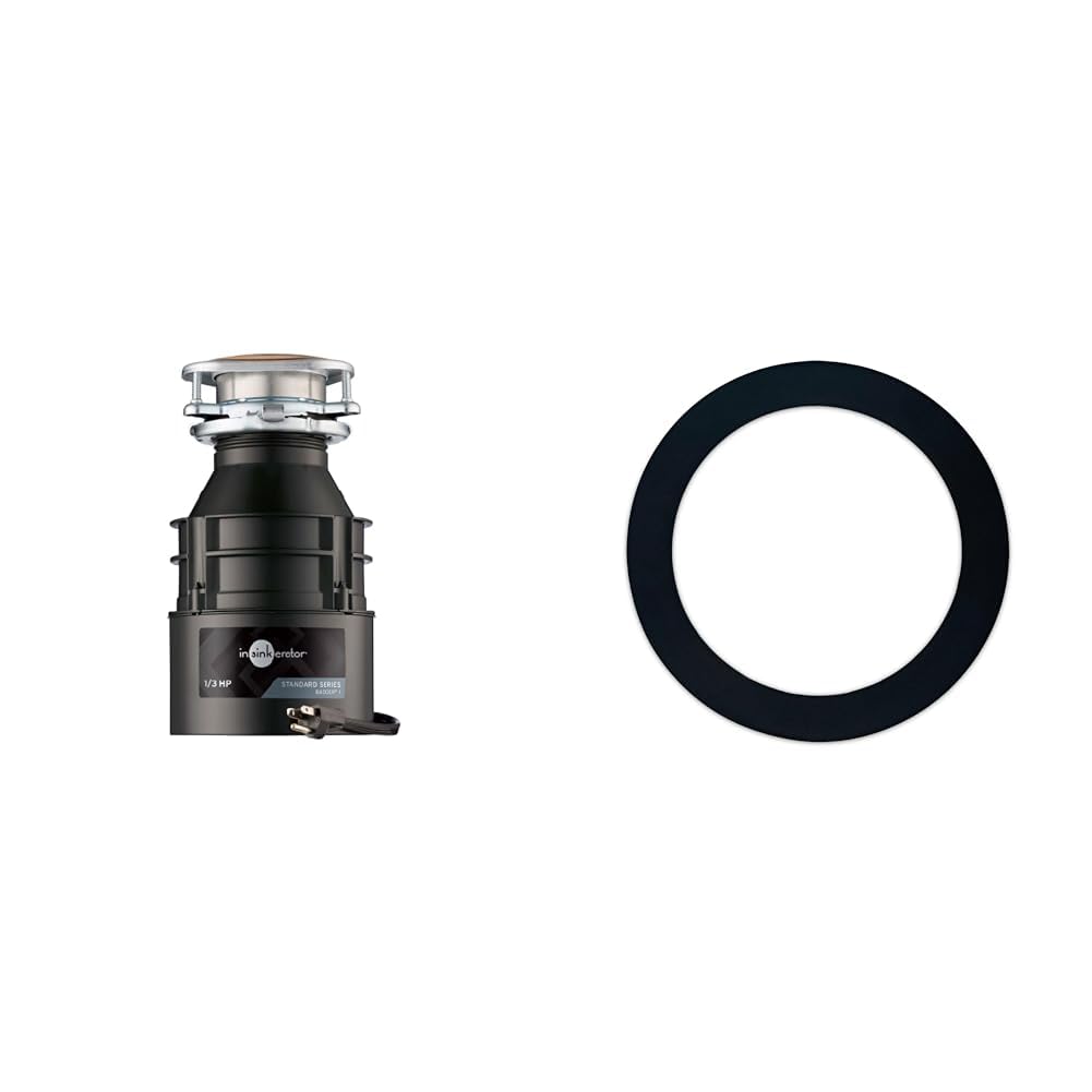 Bundle of InSinkErator Garbage Disposal with Power Cord, Badger 1, Standard Series, 1/3 HP Continuous Feed, Black + InSinkErator FLG Sink Seal, Black