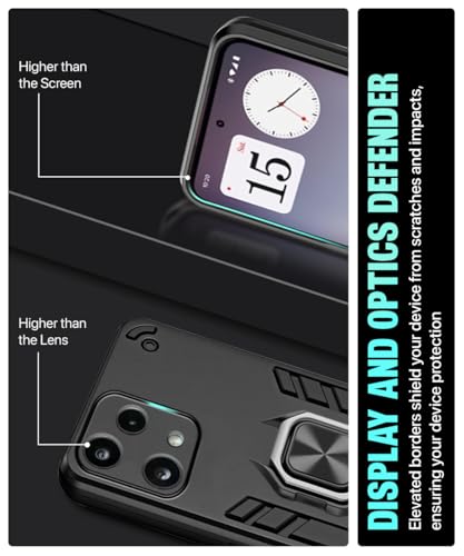 Image of WOW IMAGINE Shock Proof Back Case Mobile Cover for Nothing Phone 3A Lite | Back Cover Case (Tough Armor | Hybrid PC + TPU | Ring Holder & in-Built Kickstand | Black)
