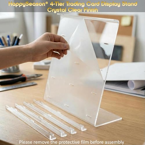 Image of Happyseason 2 Pack 4-Tier Acrylic Card Display Stand, Graded Card Display for PSA Slab Display, Baseball Card Display, Pokemon Pack Display, Card Stand for Sports Cards (Clear, Interlocking)