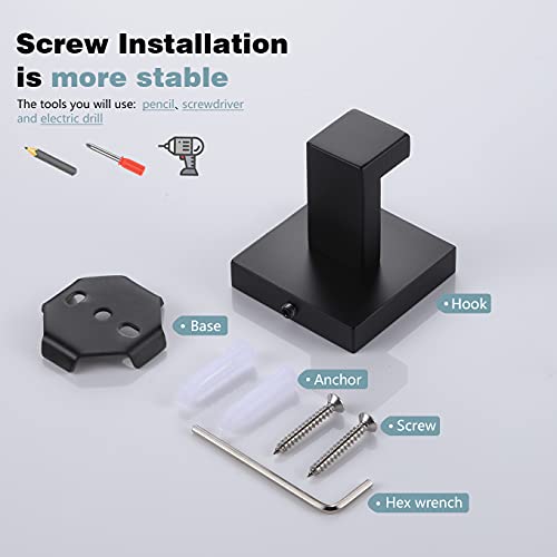 Image of KOKOSIRI Bath Towel Hook Wall Mount Square Robe Hook Coat Hook, Bathroom Kitchen Garage Heavy Duty Wall Mounted, SUS 304 Stainless Steel, Matte Black, B1010BK-P2