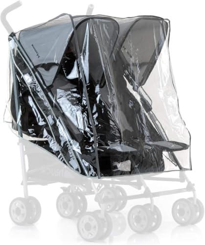 hauck Protector de Lluvia Universal para Carro Gemelar - Burbuja Antilluvia para Sillas de Paseo Gemelares - Compatible con Roadster Duo - Impermeable con Mallas de Ventilación - Transparente