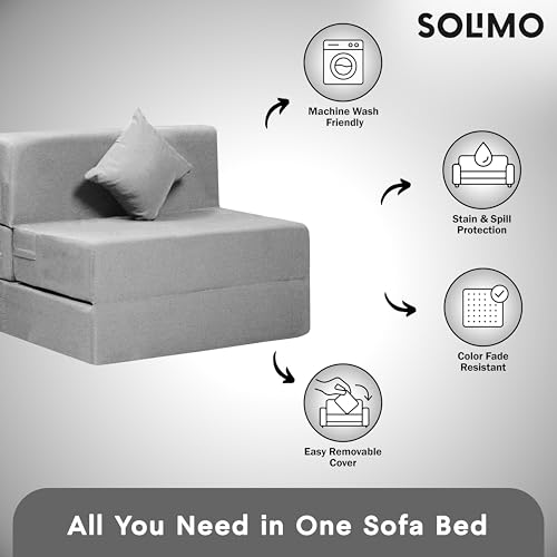 Image of Amazon Brand - Solimo 1 Seater 3 * 6 Jute Fabric Washable Cover Sofa Cum Bed with 1 Cushion 1 Seater Double Foam Fold Out Sofa Cum Bed (Finish Color - Light Grey Delivery Condition - Pre-Assembled)