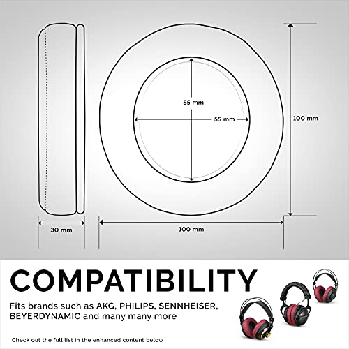 Image of Brainwavz Round Replacement Memory Foam Earpads - Suitable for Many Other Large Over The Ear Headphones - Sennheiser, AKG, HifiMan, ATH, Philips, Fostex, Sony (Dark Red)