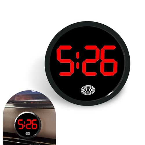 lekiliky Car Digital Dashboard Clock Trendy Circular Luminous Touch-Sensitive LED Clock with Premium Metal-Finish Adhesive Backing Vehicle Time Decoration Universal for Most Cars (Red)