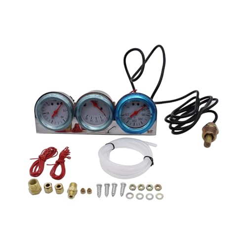 SHLPDFM Car Meter Triple 3 Gauge Set 2'' 52mm Chrome Volt Meter Water Temp Temperature Gauge Oil Press Pressure Gauge