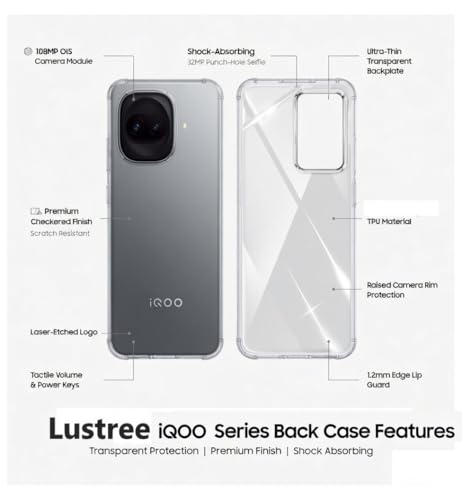 Image of Lustree iQOO 15R 5G Back Cover Transparent Case | Clear TPU Shockproof Case with Four Corner Protection & Raised Camera Guard | Slim Protective Cover for iQOO 15R 5G