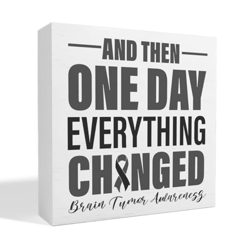 Brain Cancer Awareness Gifts for Women Men, Fight Brain Cancer Warrior Support Survivor Encouragement Gifts, One Day Everything Brain Tumos Awarness Changed Wooden Box Sign