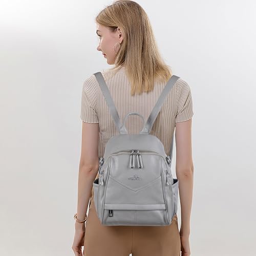 Image of Angel Kiss Small Backpack Purse for Women,Soft Vegan Leather Roomy Backpacks,Designer Ladies Shoulder Backpack Fashion Handbag with Removable Strap,Grey