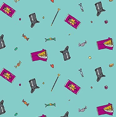 Charlie & The Chocolate Factory Fabrics - Charlie & The Chocolate Factory Sweets Blue VISF370 - 0,5 m - por Visage - 100% algodón (Charlie & The Chocolate Factory Sweets Blue VISF370)