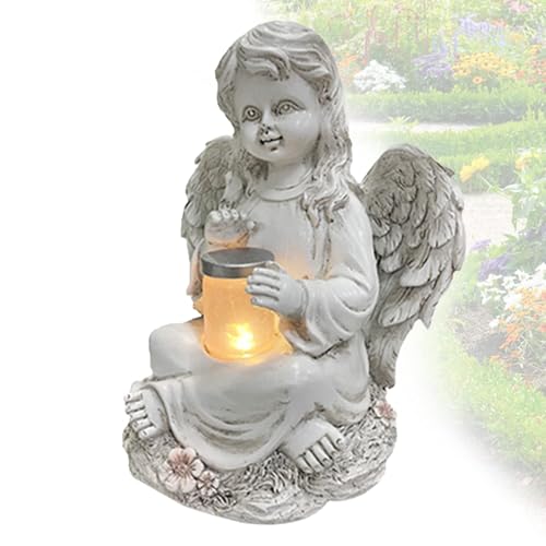 Tuzsocr Engel Gartenfiguren Solar Grablichter für Draußen, Wetterfest Grabschmuck für Friedhof Outdoor Gartendekoration (B)
