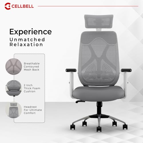 CELLBELL C190 Berlin Office Chair, High Back Mesh Ergonomic Home Office Desk Chair (Grey - White) - Image 6