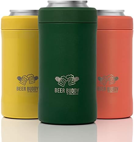 Grill Rescue​ Insulated Can Holder – Vacuum-Sealed Stainless Steel – Beer Bottle Insulator for Cold Beverages – Thermos Beer Cooler ​Suited for Any Size​ Drink - One Size Fits All (Forest Green)