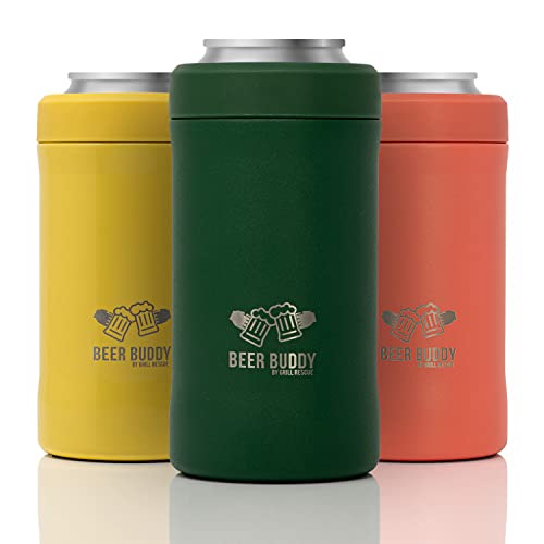 Grill Rescue​ Insulated Can Holder – Vacuum-Sealed Stainless Steel – Beer Bottle Insulator For Cold Beverages – Thermos Beer Cooler ​Suited For Any Size​ Drink - One Size Fits All (Forest Green) #TOP6
