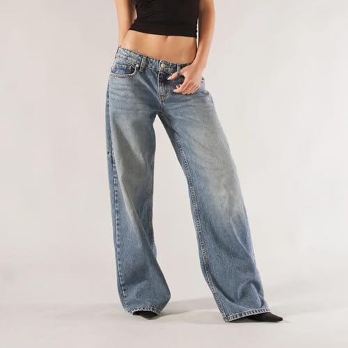 Women Y2k Low Rise Denim Pants Loose Fit Boyfriend Wide Leg Baggy Jeans with Pockets Vintage Casual Streetwear3