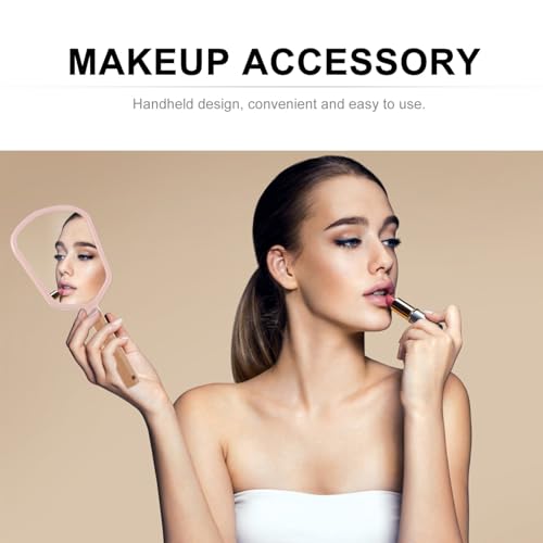Espejo de maquillaje portátil con mango de madera rosa miniatura 7