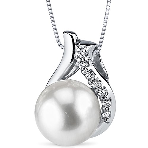 Peora Freshwater Cultured White Pearl Minimalist Pendant Necklace in Sterling Silver, 8.5mm Round Button Shape 8.5mm with 18 inch Chain