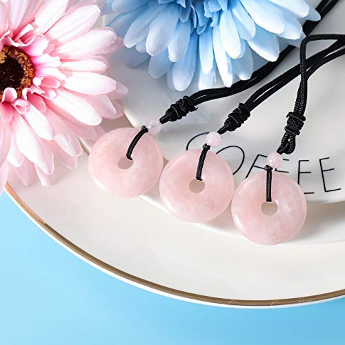Jovivi 30Mm Circle Donut Healing Crystals Necklace Natural Rose Quartz Semi-Precious Gemstone Stone Amulet Lucky Coin Donuts Protection Reiki Chakra Pendant Adjustable Rope #TOP1