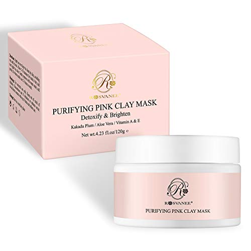 ROSVANEE Pink Clay Face Mask - Purifying Facial Mud Mask for Deep Cleansing Refine & Tighten Pores, Acne Recovery, Detoxify Skin - Australian Formula, Natural & Vegan