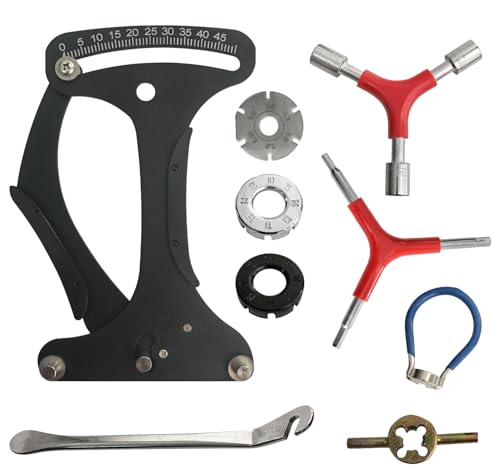 Socpuro 自転車 スポーク調整キット スポークテンションメーター & スポークレンチ & ニップルレンチ 8点セット 自転車スポーク調整 スポーク 張力測定 張力調整 スポークテンション ロードバイク MTB スポーク調整