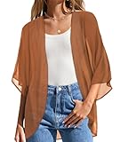 Women Kimono Cardigans Swimsuit Cover Ups Hawaiian Blouse Loose Fitting Caramelus Size Tops(Caramel,M)