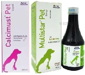 Multistar Pet Syrup with Lycopene Potent Antioxidan 200ML(Pack of 1) with Calcimust Pet Syrup, Calcium Supplement for Strong Bones & Healthy Skin 200ML (Pack of 1)