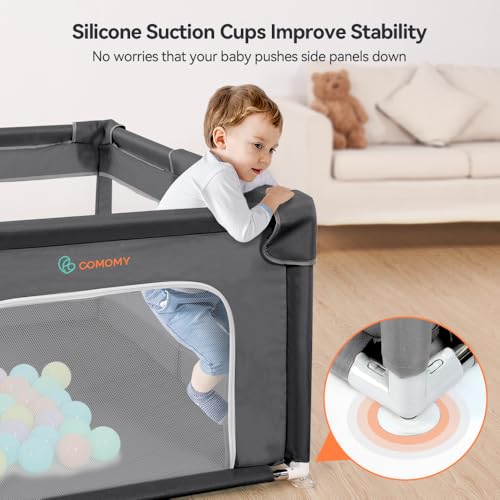 Image of COMOMY Playpens for Babies and Toddlers, 74 inchx50 inch Playard Extra Large, Safe and Non-Slip Baby Fence, Full Mesh Design, Indoor & Outdoor Kids Activity Center, Play Pens (Dark Grey)