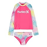 Hurley Mädchen Hrlg 2 Piece Rashguard Set Zweiteiliger Badeanzug, Pink Punch, 12 años