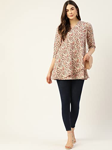 Image of feranoid Floral Print Angrakha 3 Sleeves Flared Kurti
