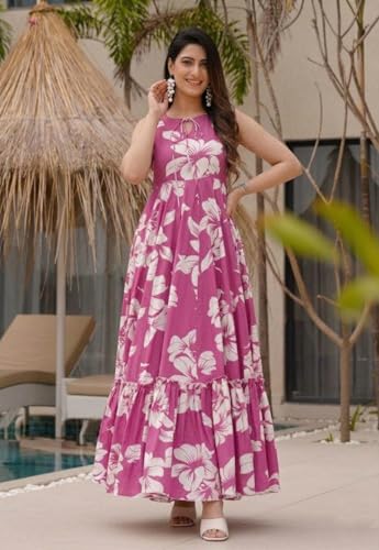 Image of Modestouze Attires Maxi Dress for Women, Floral Dresses for Women Western Sleeveless, One Piece Long Fit and Flare Maxi, Western Outfit for Womens